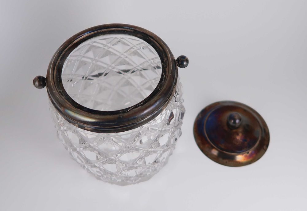 Boleira antiga Art Deco em vidro padrão Diamante (Ref. 7)