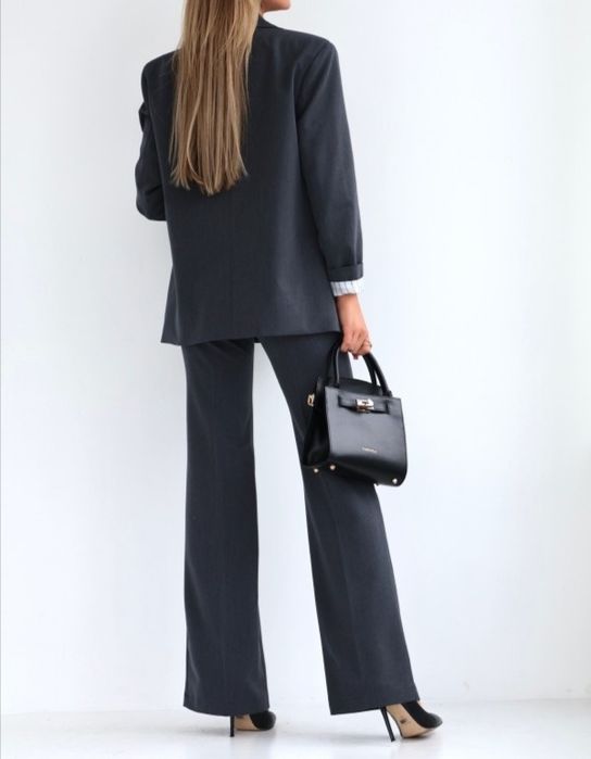 Garnitur ciemny szary EDAN marynarka dłuższa +spodnie dzwony r.M