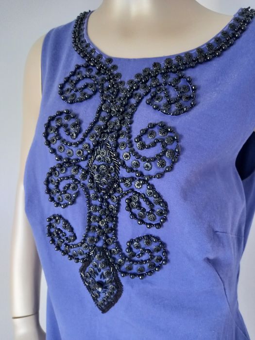 Unikalna sukienka bogato zdobiona wyszywana, naturalny materiał