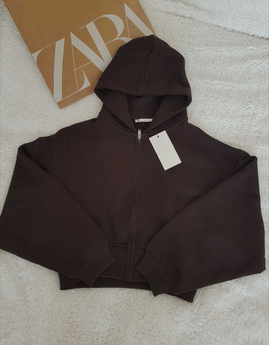 Brązowa, czekoladowa, bawełniana bluza zara