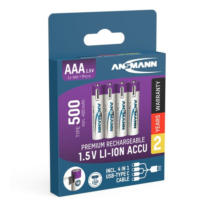 ansmann 400mah akumulatorki 4x aaa typ 500 ładowanie usb-c do urządzeń