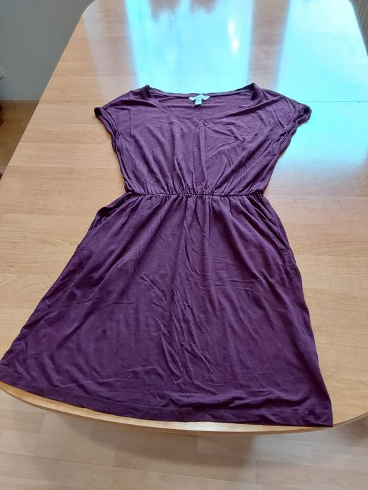 Sukienka letnia midi bordo  H&M Basics  XS  w idealnym stanie