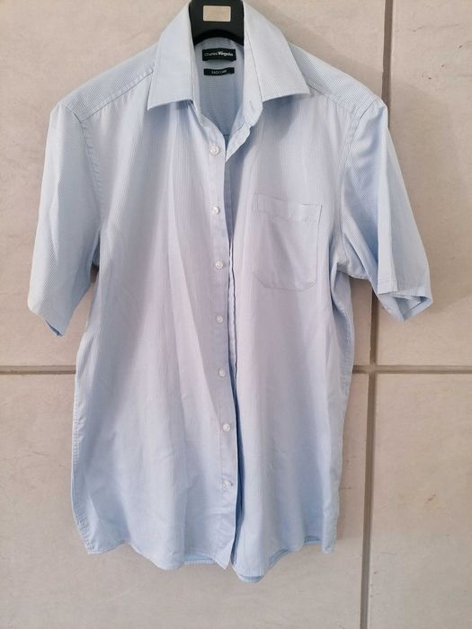 Charles Vögele easy care koszula w paski błękitna 41/42