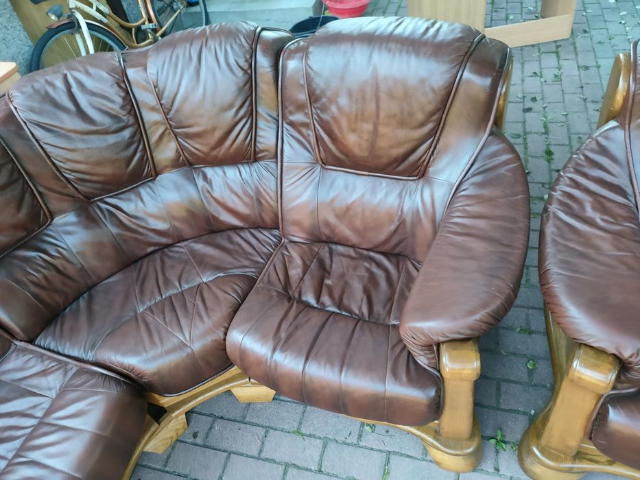 Narożnik  dębowy + skóra, fotel