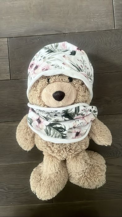 Komplet czapka i komin wiosenne 52-54 kwiatki