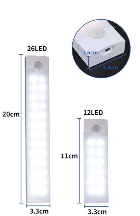 Lampada LED para armários etc, recarregável e com sensor 26 LEDs 20cms64575347894913123