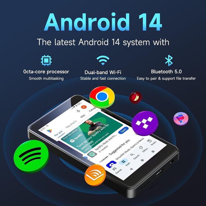 Android 3/32 плеер PECSU G4S Obsidian Black с Bluetooth и Wi-Fi, Android 14, сенсорный экран