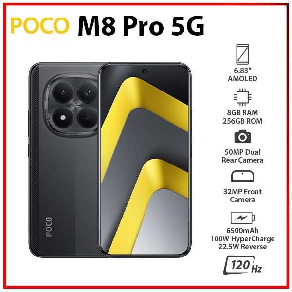 Смартфон Poco M8 Pro 5G 8\256 Green \Silver/Black в наявності.