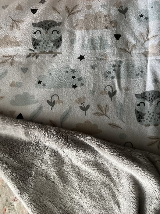 Kocyk bawelna i plusz kolor szary blekitny bezowy