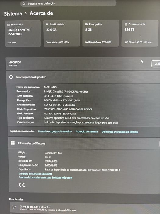 PC Gaming / Edição de Vídeo de Alto Desempenho – Intel i7-14700KF + RTX 4060 + 32GB RAM + SSD 2TB