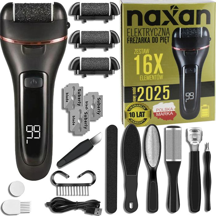 Elektryczny pilnik do stóp Naxan | 16 elementów | 3 głowice | LED | USB