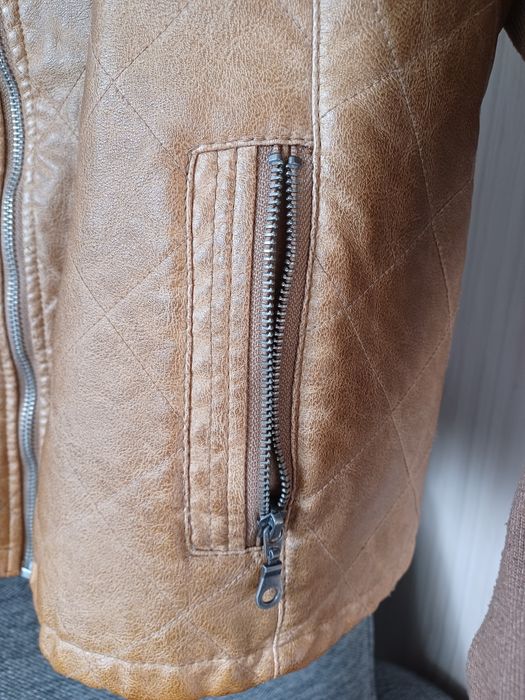 Eko skórzana ramoneska, krótka kurtka. Brązowa. Rozm 46