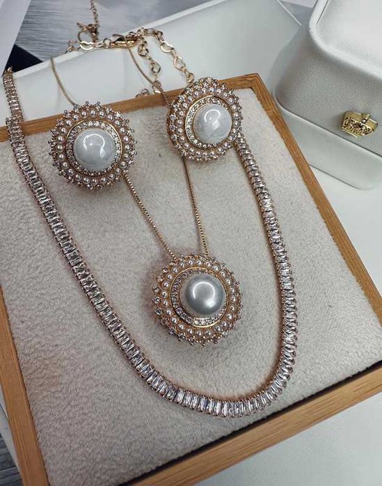 Conjunto 3 Peças: Brinco + Colar + Riviera | Banhado Ouro 18K