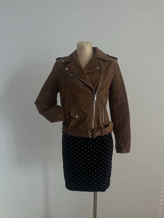 Kurtka, ramoneska brązowa z paskiem w talii rozmiar M