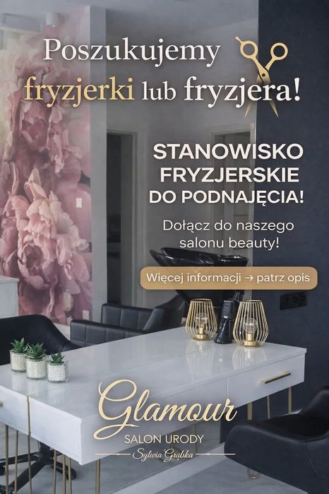 Stanowisko fryzjerskie do podnajęcia, szukamy fryzjera lub fryzjerki