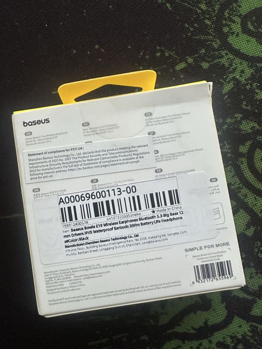 Навушники Baseus Bowie E19 із захистом IPX5 Black