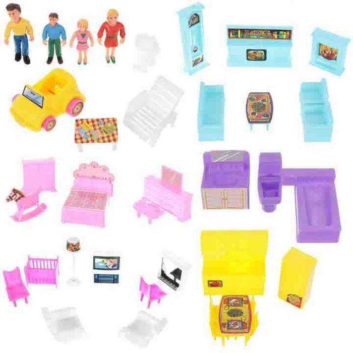 Domek dla Lalek Willa 4 Lalki + Mebelki 32 elementy