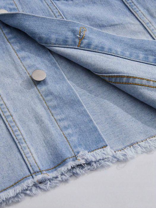 Kurtka Męska Jeansowa Vintage Z Surowym Wykończeniem Casual Romwe M