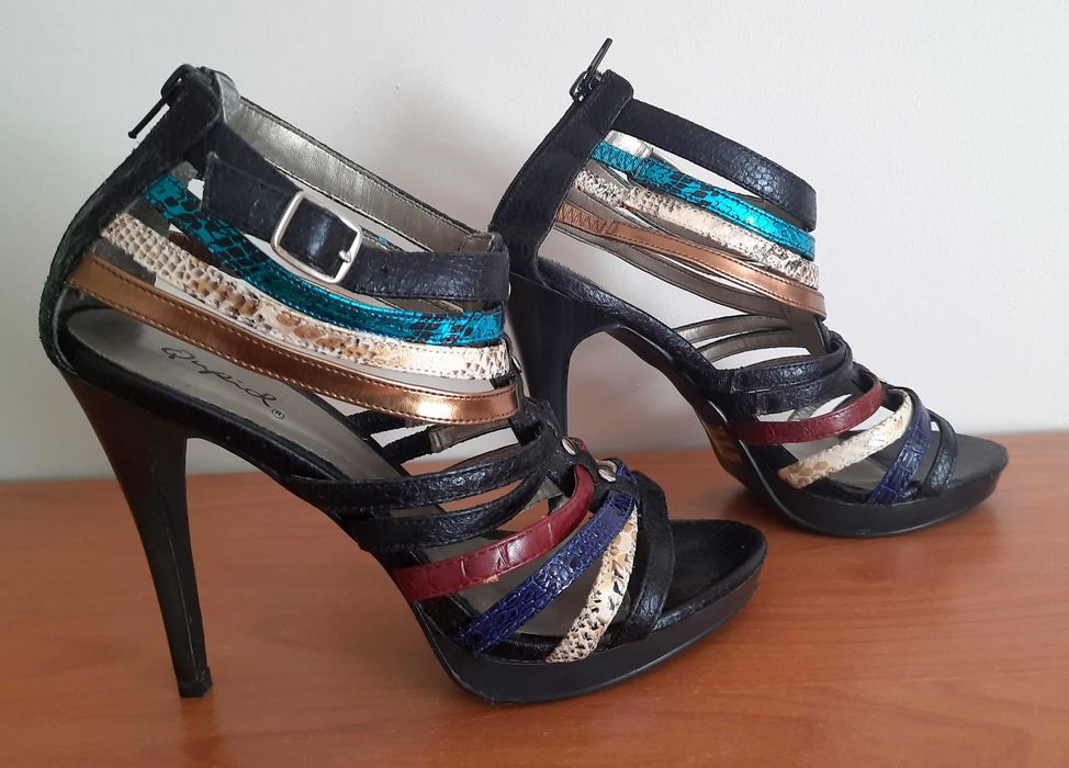 Buty szpilki sandałki gladiatorki kolorowe paski rozmiar 6,5