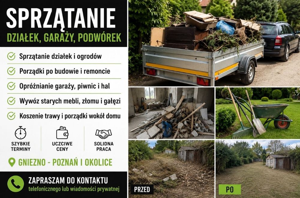 Sprzątanie działek / garaży / podwórek – Gniezno -Poznań i okolice