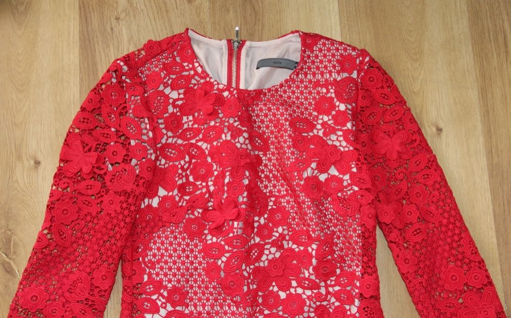 yoshe czerwona sukienka koronkowa koronka 36 s kors solar massimo duti