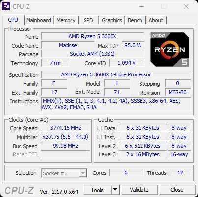 CPU AMD Ryzen 5 3600x