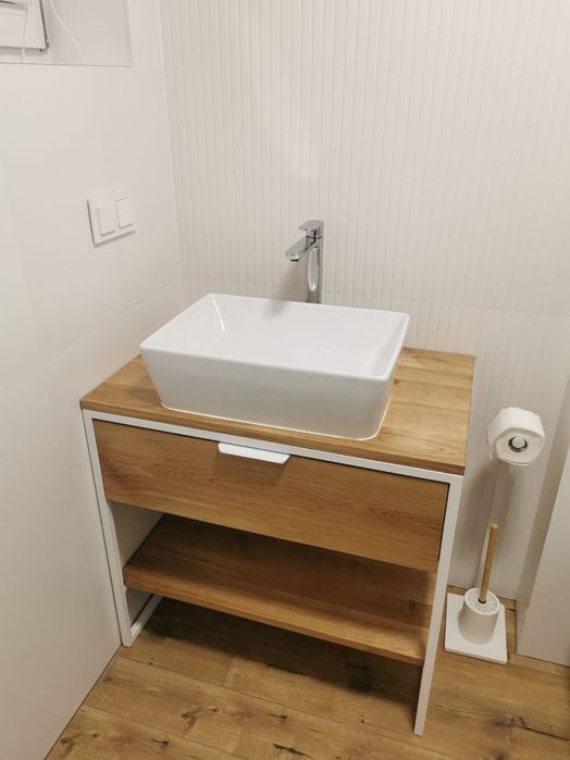 Szafka loft dębowa pod umywalkę z szufladą, dąb industrial łazienka