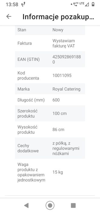 Stół roboczy stal nierdzewna