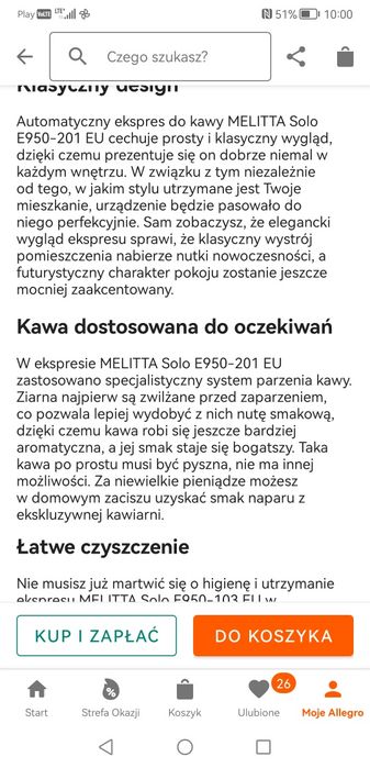 Ekspres do kawy Melitta Solo E950-201 stan bardzo dobry