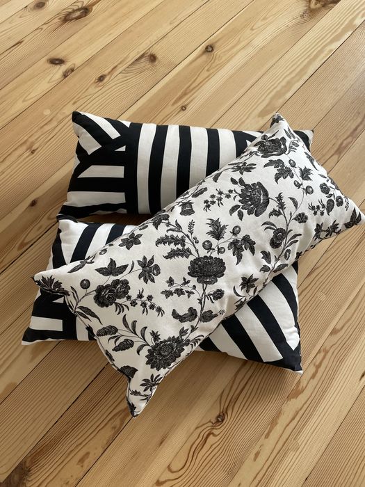 Ikea 3 bawełniane poduszki dekoracyjne 30x60 czarny/biały