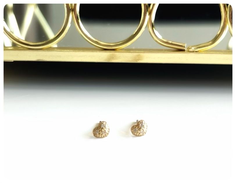 Złote kolczyki sztyft serduszka z cyrkoniami komunia / chrzest 14k 585