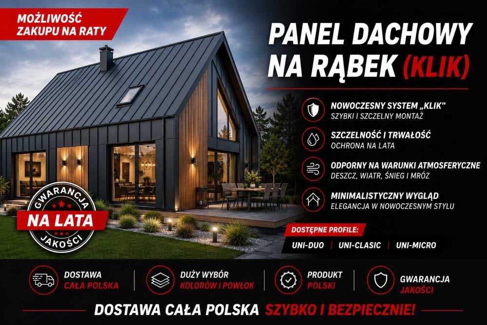 Panel na rąbek KLIK | Nowoczesne pokrycie dachowe | Producent