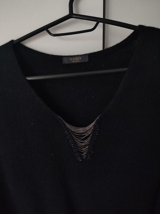 Чорний джемпер з вовни, шовку і кашеміру з вирізом Peserico