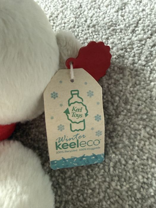 Keel toys мишка белый в красном шарфике новый