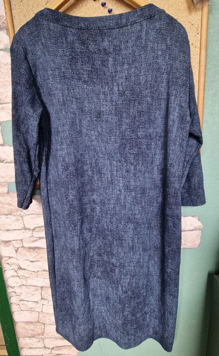 Sukienka szaro – granatowa klasyczna do kolan długi rękaw XL