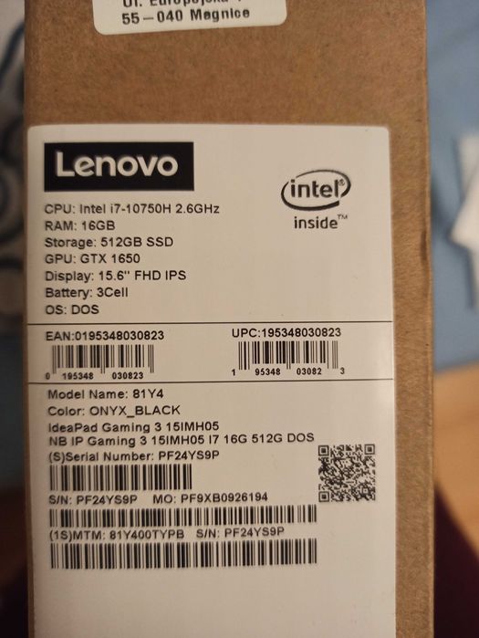 Lenovo Ideapad gaming 3 15IMH05 Model: 81Y4