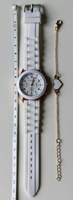 Zegarek biały plus bransoletka Nowy