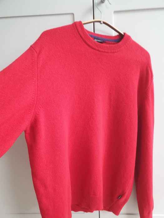 Sweter Cottonfield czerwony wełniany L męski