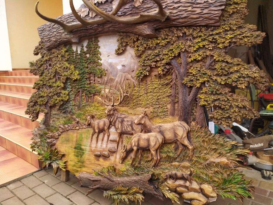 Панно картини різьба по дереву полювання баня сауна