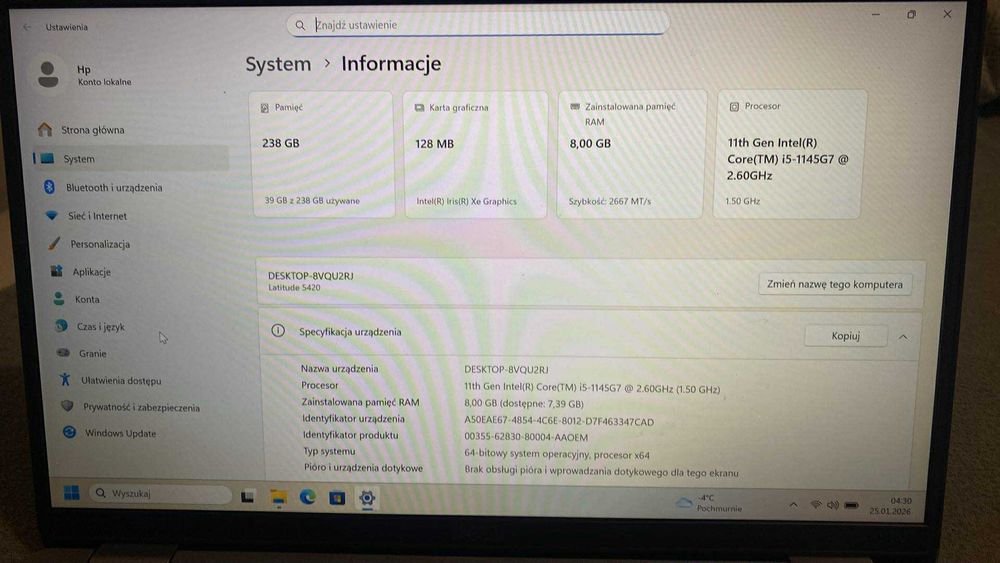 Dell Latitude 5420 i5-1145G7, 8Gb ram, SSD 256, B. Exell, Win 11, GSM