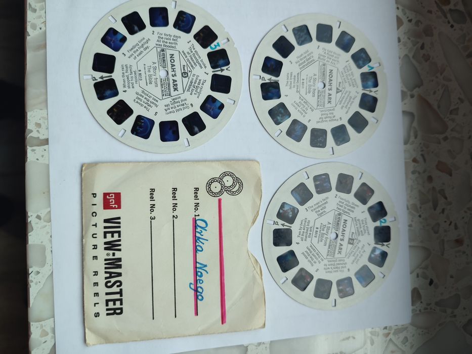 Kolekcjonerskie dyski View-Master z serii "Noah's Ark" (Arka Noego).