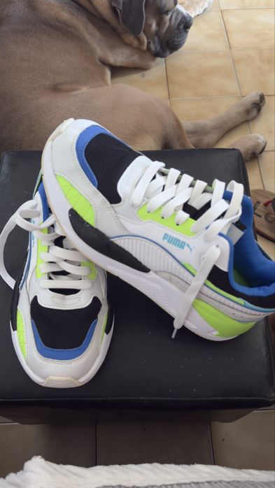Tenis Puma Branco/Azul/Verde Neon