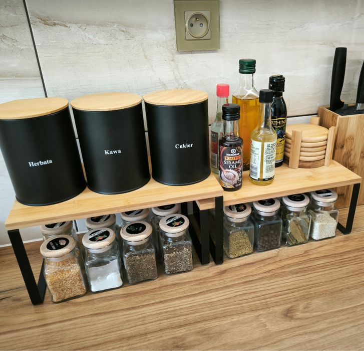 Półka kuchenna na blat bambus metal organizer 2 szt