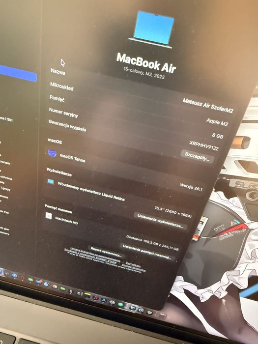 Macbook Air 15 M2 256/8 Komplet, Stan Idealny