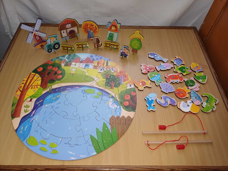 Пазли Trefl 30 ел.,Рибалка-Пазл-гра, дерев'яні "Fun farm 3 in 1",24 ел