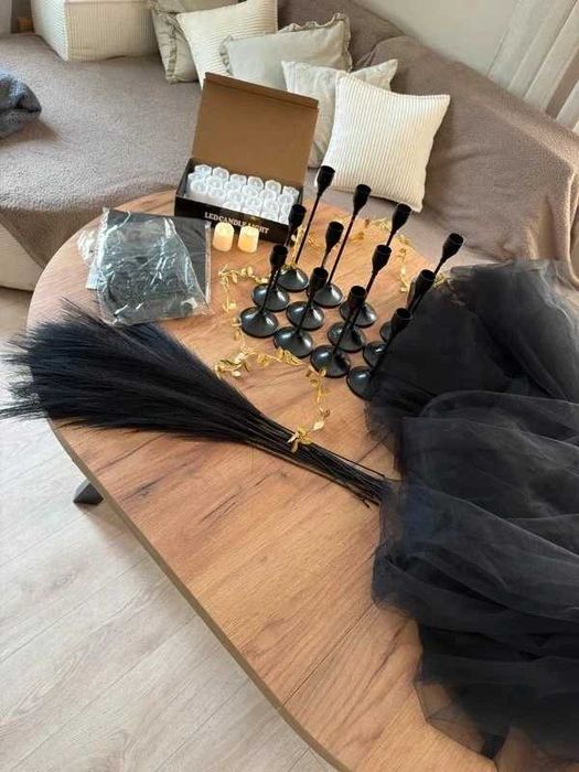 Dekoracje na stół komplet zestaw halloween party bieżnik świeczniki obrus