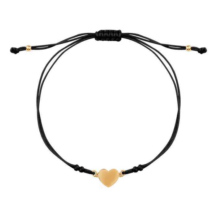 Bransoletka złota na czarnym sznurku - serce BX20352