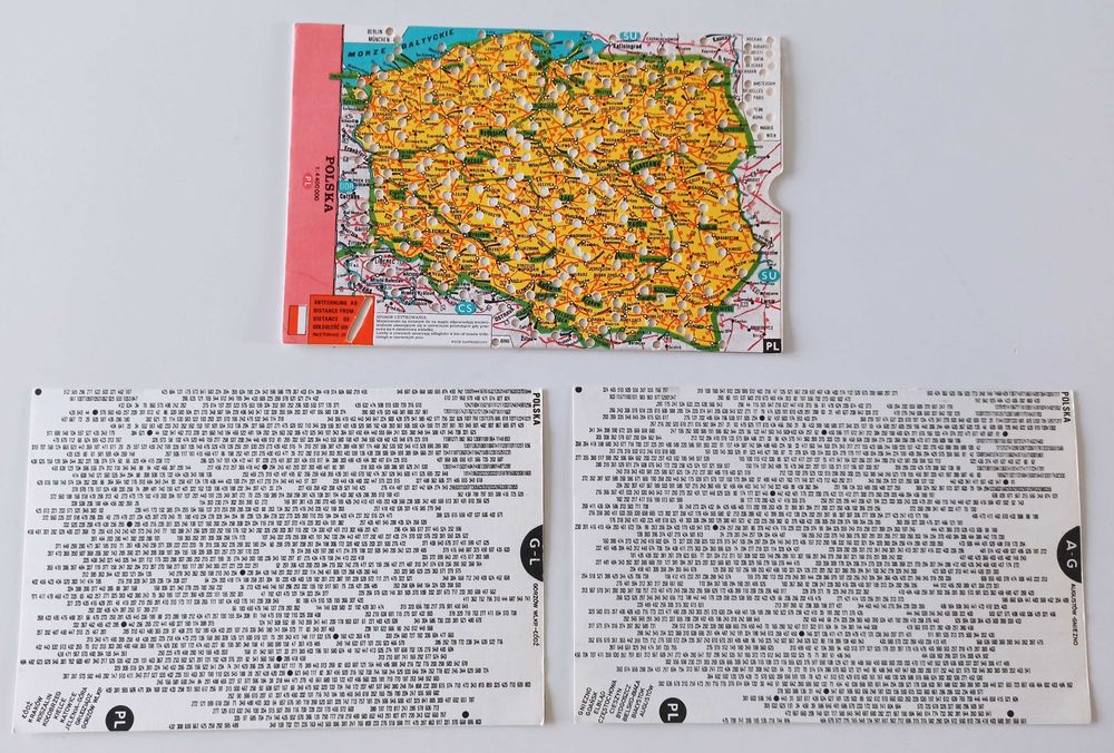 mapa Polski pokazująca dystans w km unikat PRL 22 x 15 cm