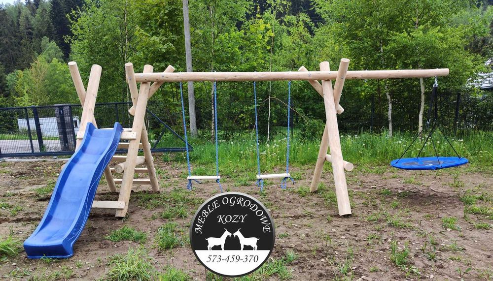 PROMKA! Drewniana huśtawka ogrodowa z grubych bali / Plac zabaw Stelaż