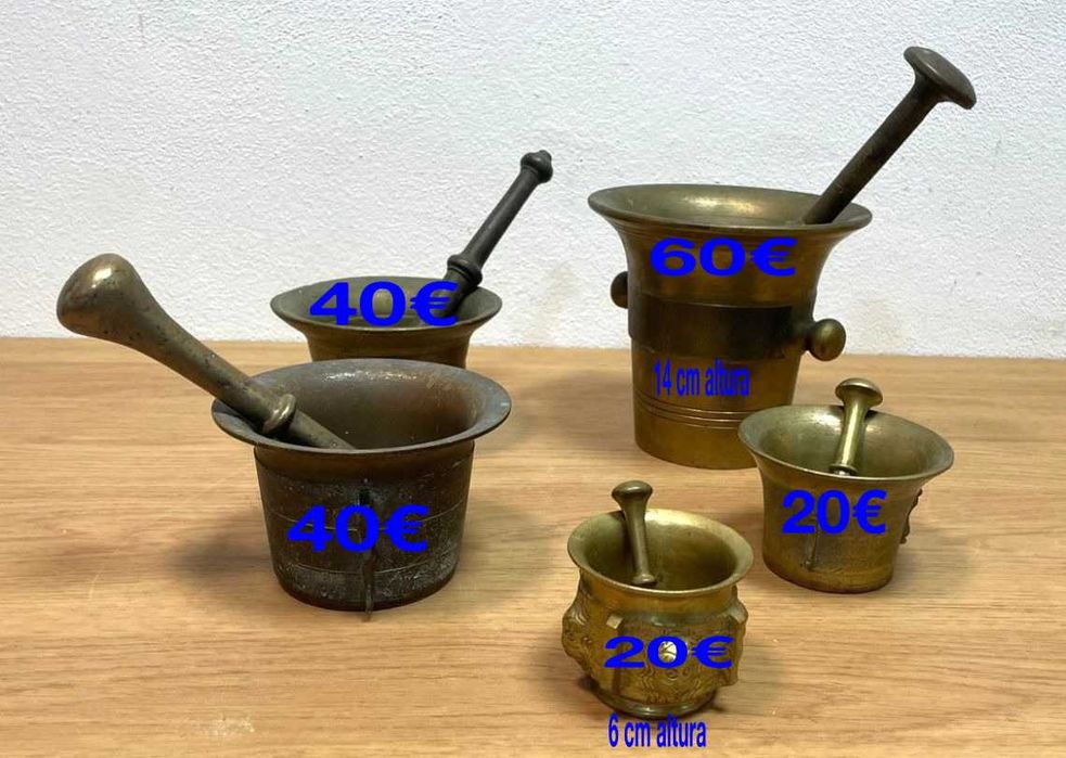 almofarizes e pilões de latão, colecionáveis ou antiguidades,